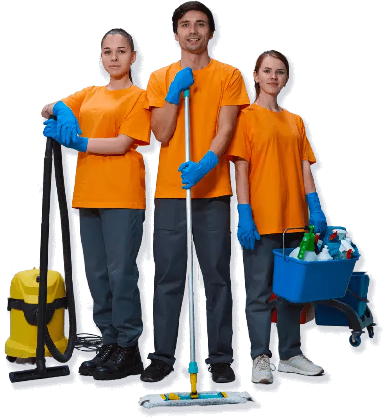 addetti alle pulizie con attrezzature e prodotti